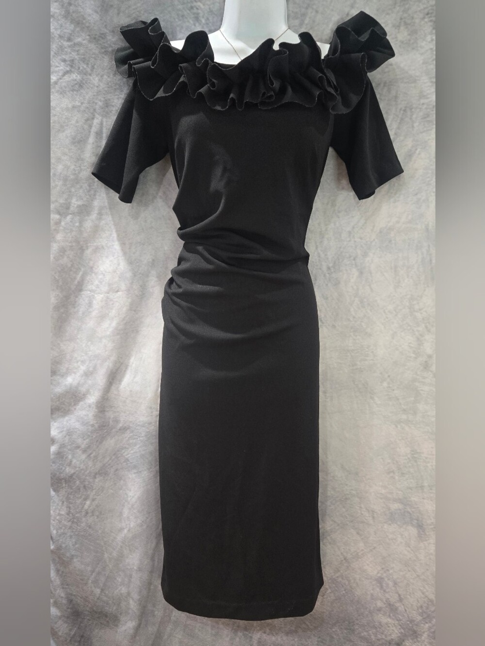Xscape Black Ruffle Off-Shoulder Maxi Dress